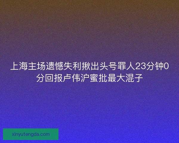 上海主场遗憾失利揪出头号罪人23分钟0分回报卢伟沪蜜批最大混子